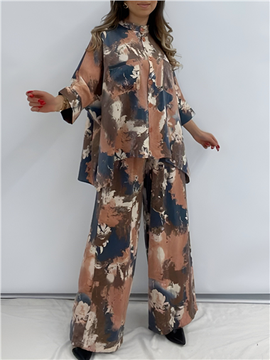 Batik Baskılı Mikro Simli Salaş Takım -Nar Çiçeği