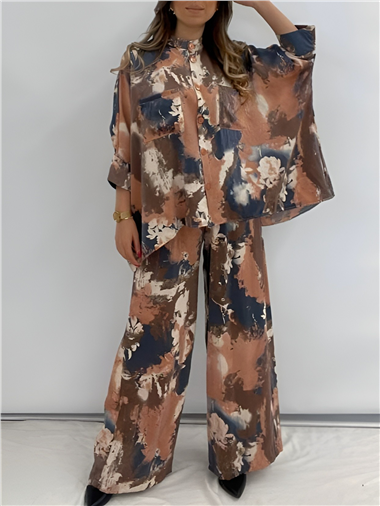 Batik Baskılı Mikro Simli Salaş Takım -Nar Çiçeği