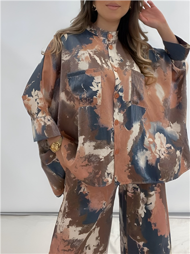 Batik Baskılı Mikro Simli Salaş Takım -Nar Çiçeği