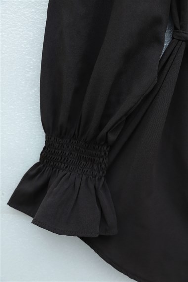 Bebe Yaka Nakışlı Beli Bağlamalı Poplin Gömlek -K. Kahve