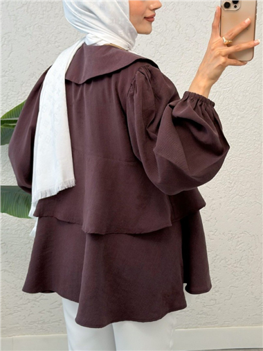 Bebe Yaka Önü Bağcıklı Eteği Katlı Kimono -Mürdüm