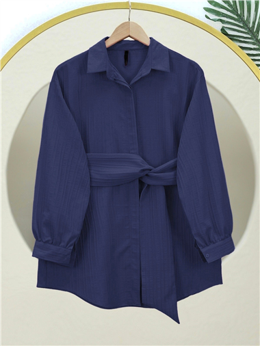 Belden Bağlamalı Fitlli Krinkıl Gömlek   -Laci