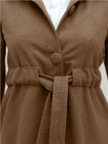 Belden Bağlamalı Top Düğmeli Kaşe Kaban   -Tarçın