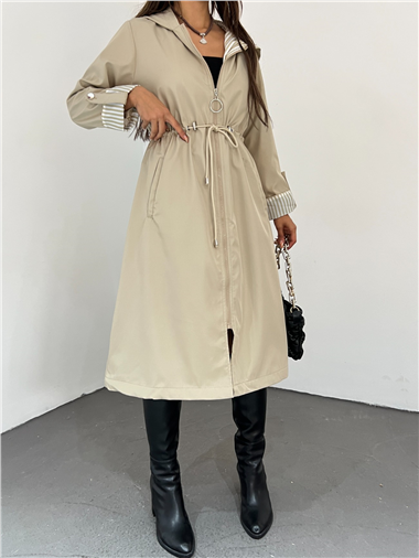 معطف واقٍ من المطر مبطن ومبطن - حجري