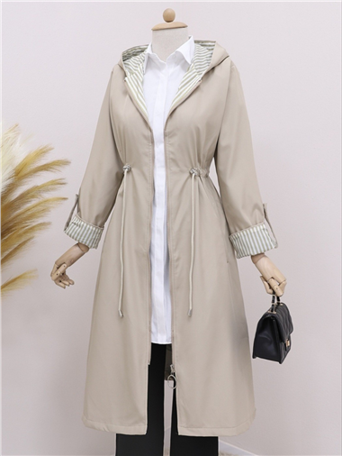 معطف واقٍ من المطر مبطن ومبطن - حجري