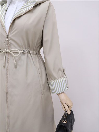 معطف واقٍ من المطر مبطن ومبطن - حجري