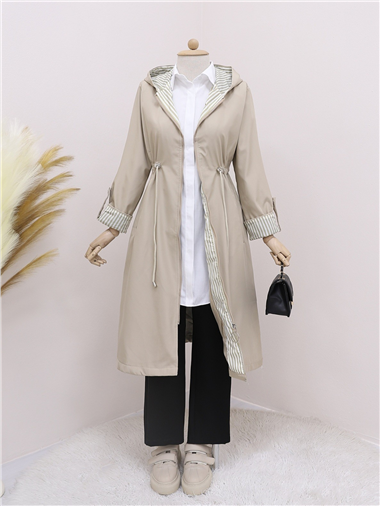 معطف واقٍ من المطر مبطن ومبطن - حجري