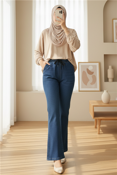 Beli Bağcıklı Cepli İspanyol Paça Kot Pantolon -Laci