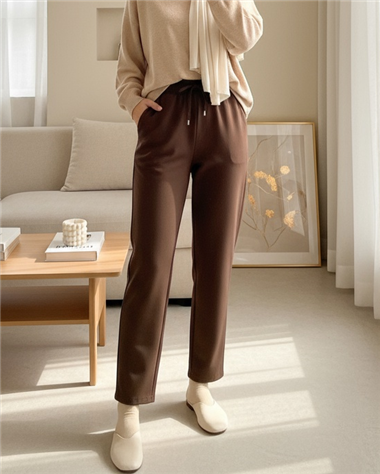 Beli Bağcıklı Dar Paça Pantolon    -Kahve