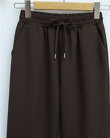 Beli Bağcıklı Dar Paça Pantolon    -Kahve