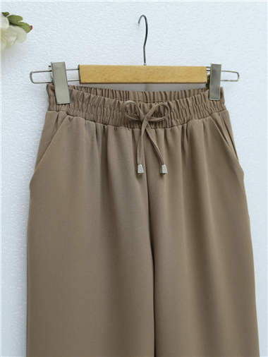 Beli Bağcıklı Dar Paça Pantolon -Vizon