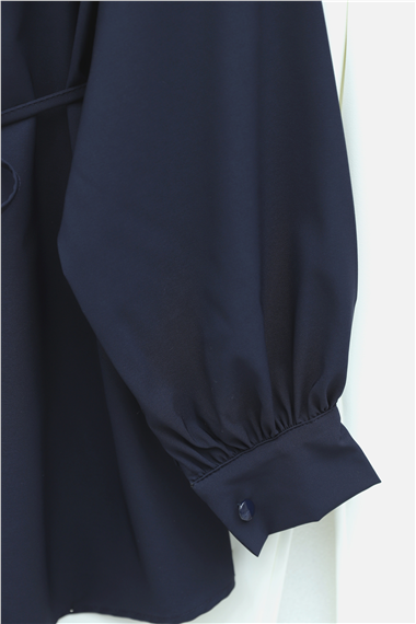 Beli Bağcıklı Düğmeli Oversize Modal Tunik -Laci