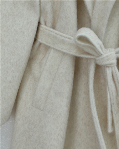 Beli Bağlamalı Astarlı Cepli Sakallı Kaban -Krem