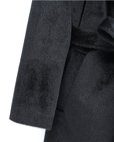 Beli Bağlamalı Astarlı Cepli Sakallı Kaban -Siyah