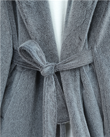 Beli Bağlamalı Astarlı Cepli Sakallı Kaban -Füme