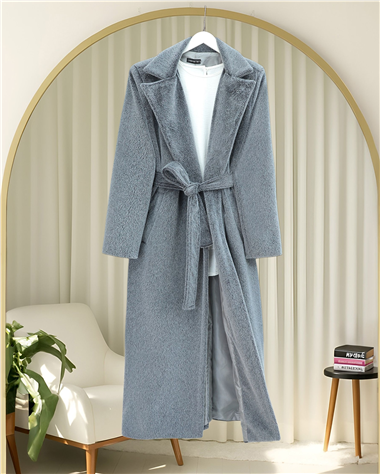 Beli Bağlamalı Astarlı Cepli Sakallı Kaban -Füme