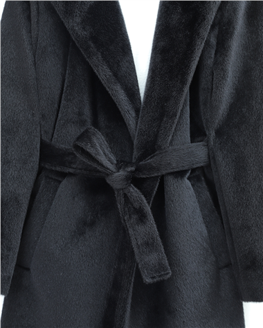 Beli Bağlamalı Astarlı Cepli Sakallı Kaban -Siyah