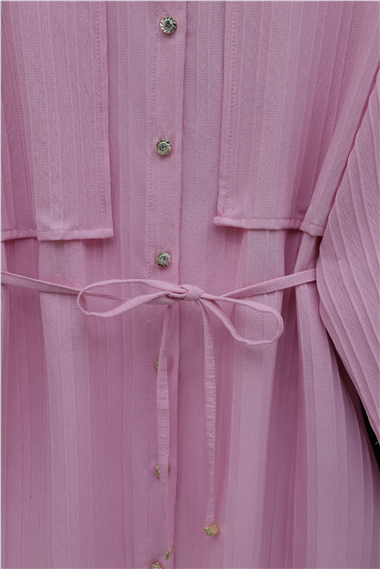 Beli Bağlamalı Bolero Detaylı Taşlı Düğmeli Gömlek -Pembe