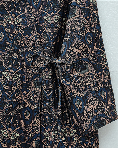 Beli Bağlamalı Cepli Desenli Kapitone Kimono -Laci