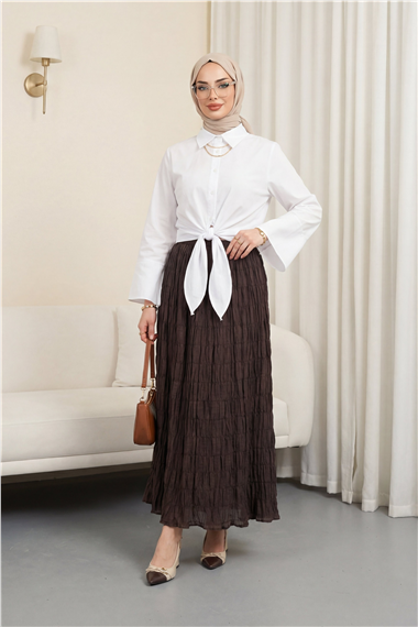 Beli Bağlamalı İspanyol Kol Poplin Gömlek Bluz -Beyaz