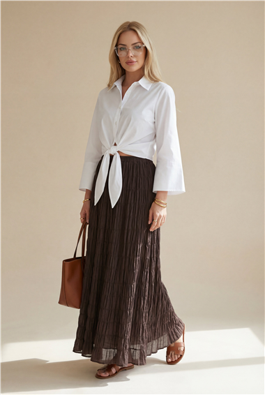 Beli Bağlamalı İspanyol Kol Poplin Gömlek Bluz -Beyaz