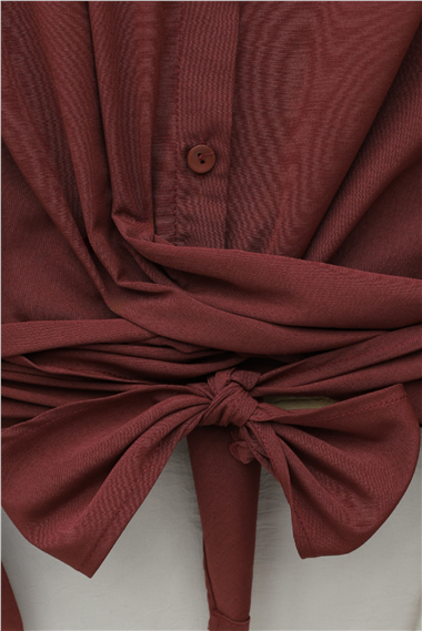 Beli Bağlamalı İspanyol Kol Poplin Gömlek Bluz -Bordo