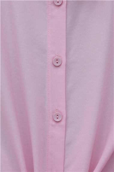 Beli Bağlamalı İspanyol Kol Poplin Gömlek Bluz -Pembe