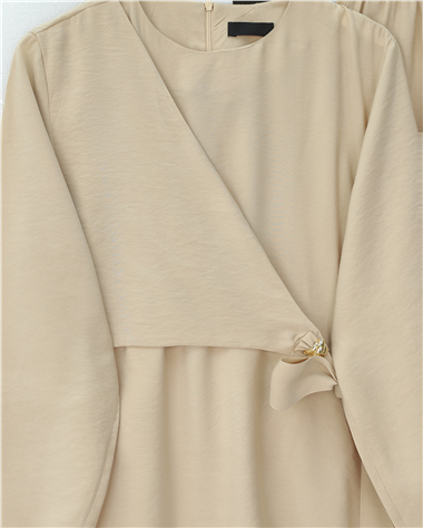 Beli Çapraz Bağlamalı Pantolonlu Modal Takım  -Bej