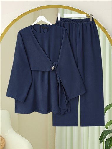 Beli Çapraz Bağlamalı Pantolonlu Modal Takım  -Laci