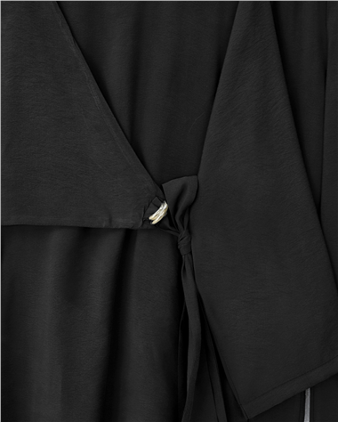 Beli Çapraz Bağlamalı Pantolonlu Modal Takım  -Siyah