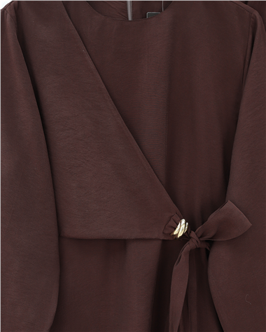 Beli Çapraz Bağlamalı Pantolonlu Modal Takım  -K. Kahve