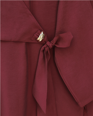 Beli Çapraz Bağlamalı Pantolonlu Modal Takım  -Bordo