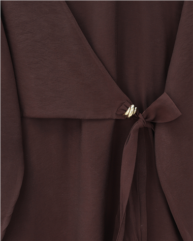 Beli Çapraz Bağlamalı Pantolonlu Modal Takım  -K. Kahve