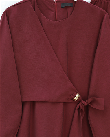 Beli Çapraz Bağlamalı Pantolonlu Modal Takım  -Bordo