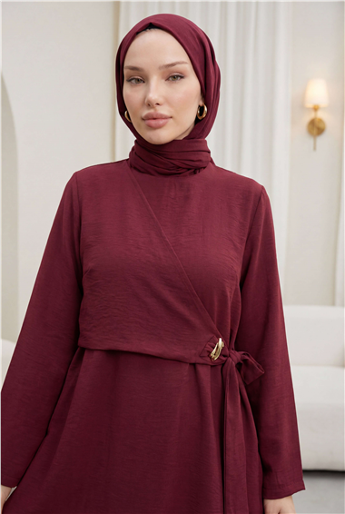 Beli Çapraz Bağlamalı Pantolonlu Modal Takım  -Bordo