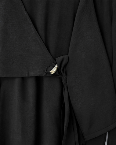 Beli Çapraz Bağlamalı Pantolonlu Modal Takım  -Siyah