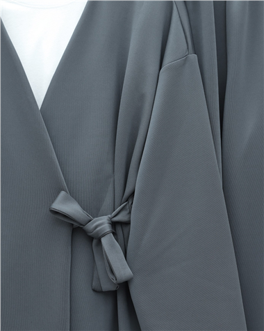 Beli Çift Bağlamalı Scuba Kimono Takım  -Füme