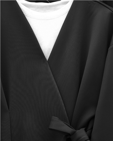 Beli Çift Bağlamalı Scuba Kimono Takım  -Siyah