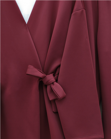 Beli Çift Bağlamalı Scuba Kimono Takım  -Bordo
