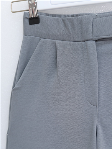 Beli Cırtcırt Detay Boru Paça Kumaş Pantalon -Gri