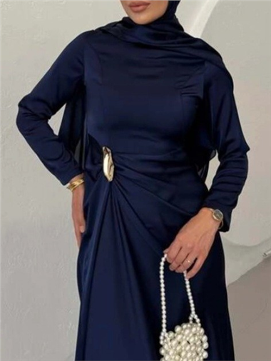 Beli Drapeli Düz Saten Elbise  -Laci