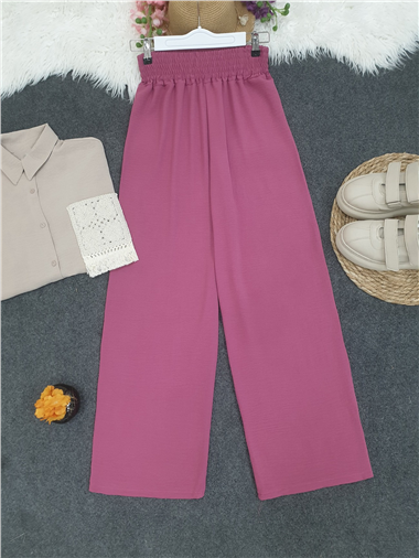 بنطلون أيروبين فضفاض بخصر مطاطي سميك - كرزي