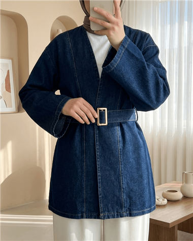 Beli Kemerli Kot Kimono -Laci