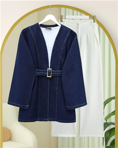 Beli Kemerli Kot Kimono -Laci