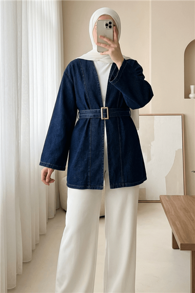 Beli Kemerli Kot Kimono -Laci