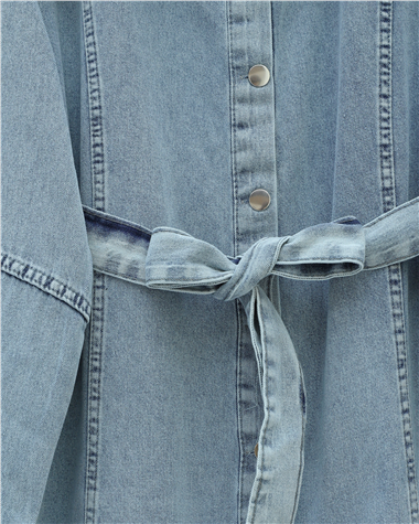 Beli Kemerli Önü Düğmeli Pantolonlu Kot Takım -Buz Mavi