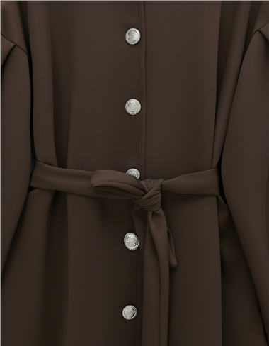 Beli Kemerli Önü Düğmeli Pantolonlu Scuba Takım  -Kahve