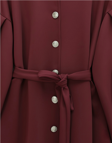 Beli Kemerli Önü Düğmeli Pantolonlu Scuba Takım  -Bordo