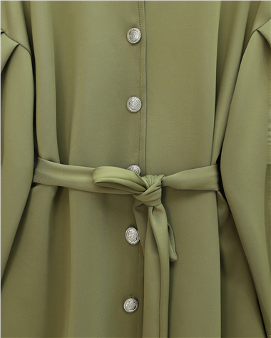 Beli Kemerli Önü Düğmeli Pantolonlu Scuba Takım  -Haki