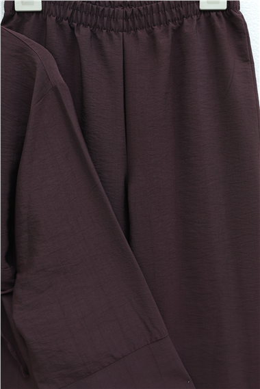 Beli Kemerli Yarım Düğmeli Pantolonlu Cupra Takım  -Mürdüm